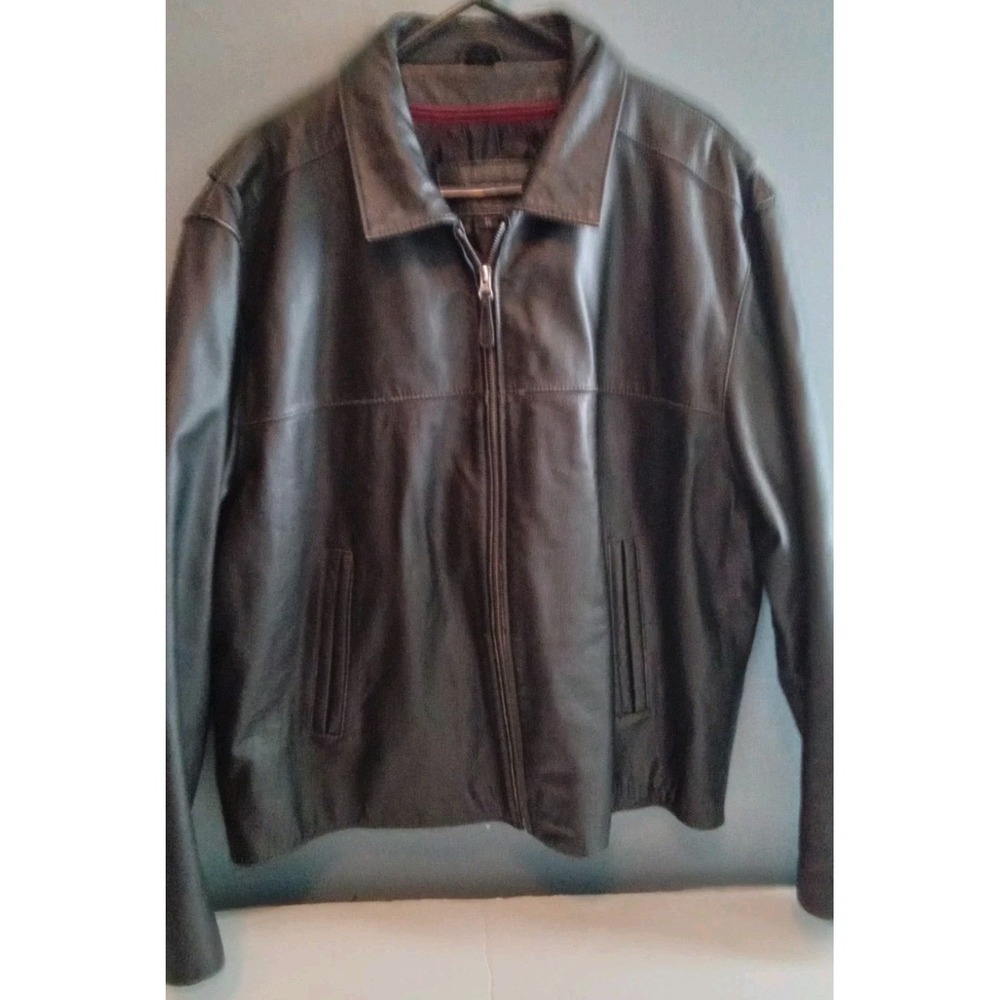St Johns Bay Mens Black Leather Zip Front Quilted Lined Jacket Size XL